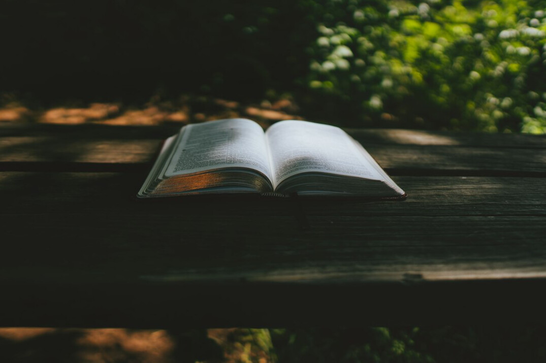 Open book lying on a table with warm light